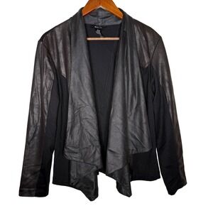 Style & Co Drape Front‎ Faux Leather Jacket Open Cardigan Black Size L